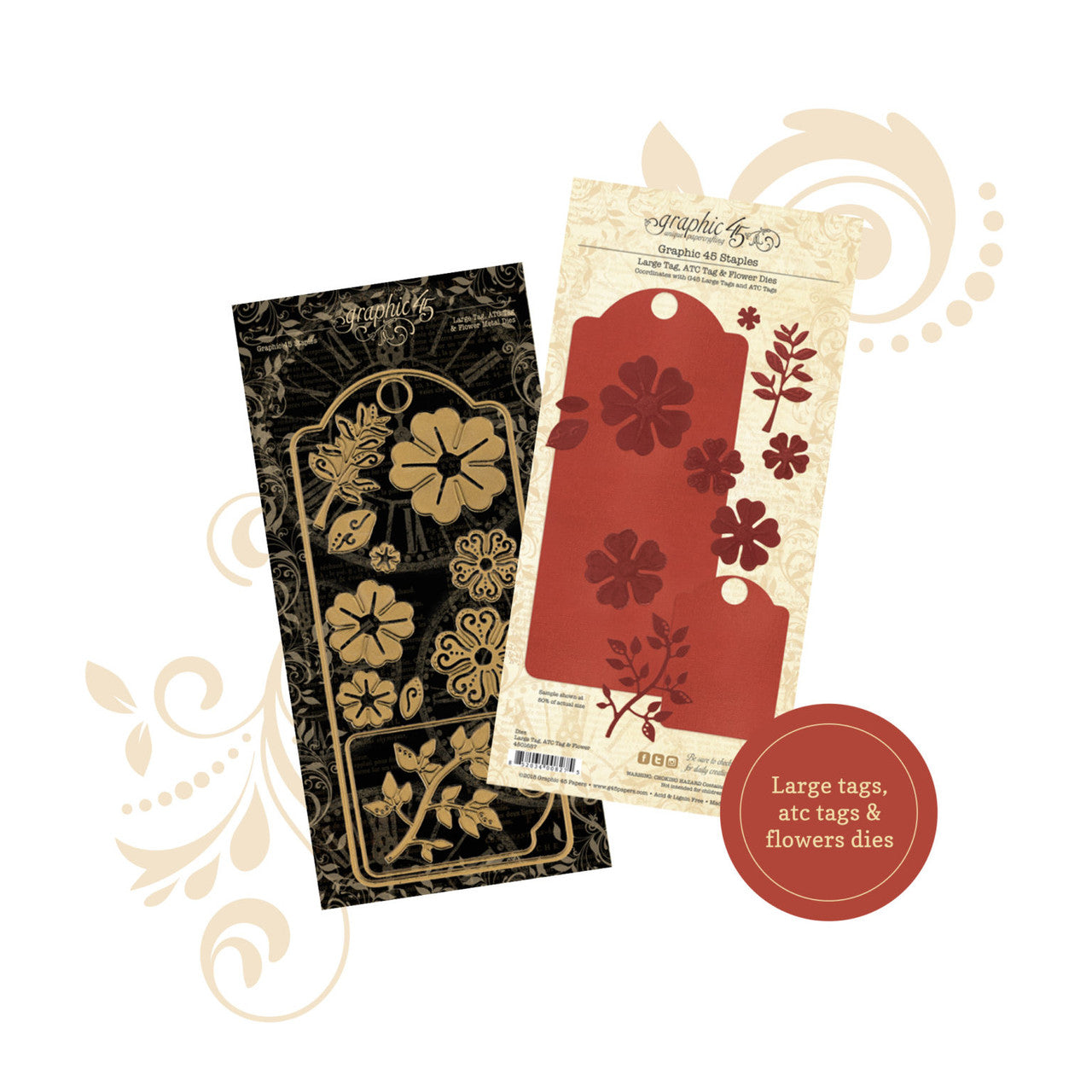 Troqueles de metal con etiqueta grande, etiqueta ATC y flor Graphic 45